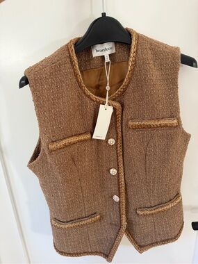 Heartloom Brown Braided-Trim Tweed Vest